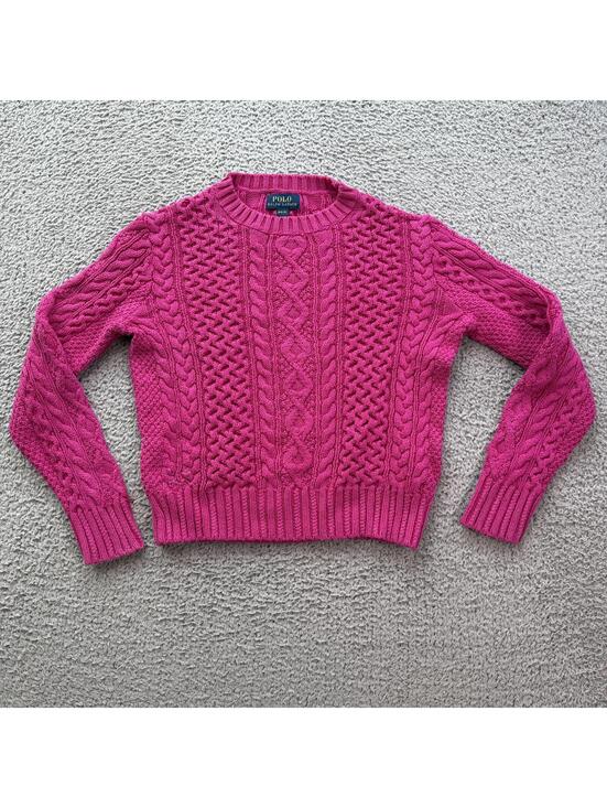 Ralph Lauren Sweaters - Hot Pink Polo Ralph Lauren Cable Knit Sweater Youth M Fits Women’s XS S Cropped